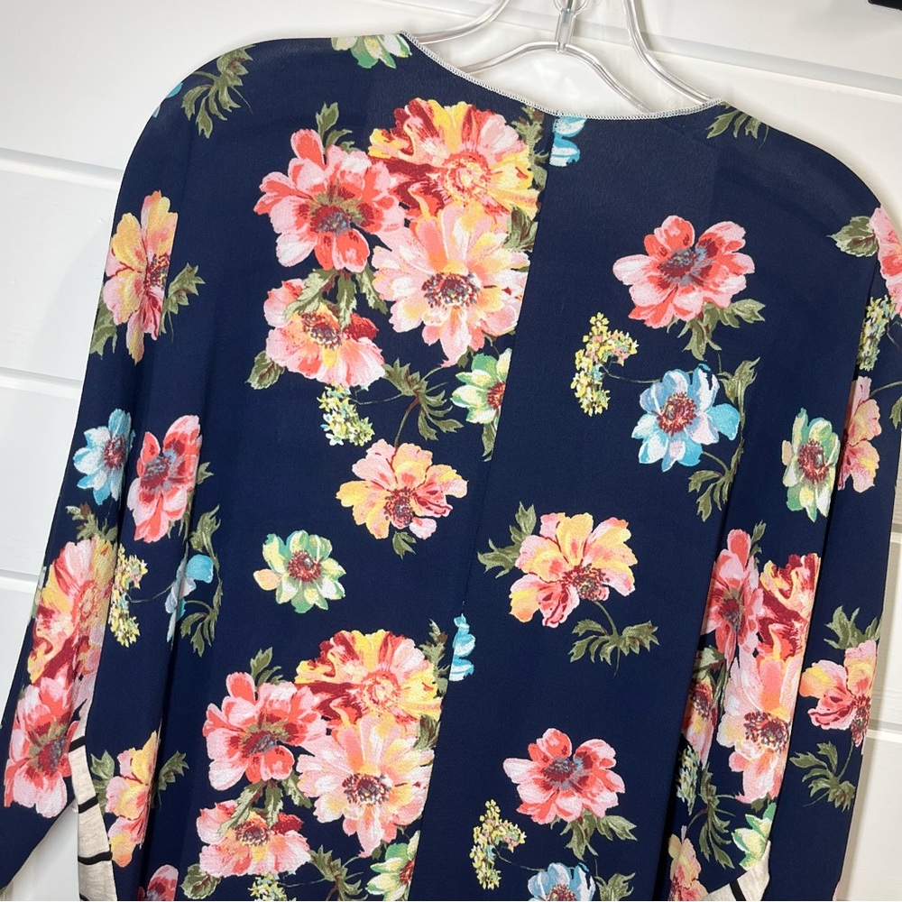 Floral Striped Open Front Cardigan Kimono Oversized Sz S Boho Cottagecore Casual - Picture 7 of 9